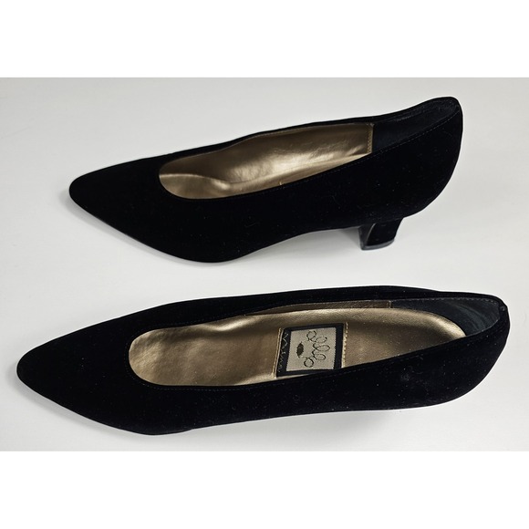 Vintage Nina Women's 6 1/2 M Black Velvet Heels Almond Toe With Box - Picture 4 of 12